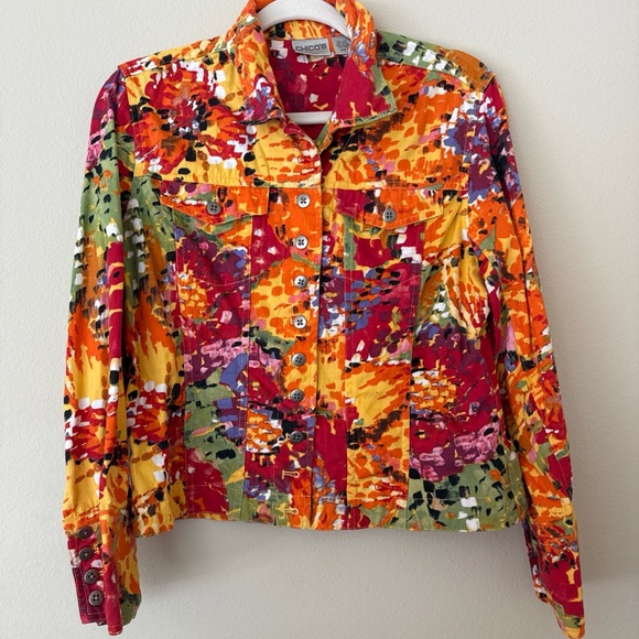 Chico's Multicolor Denim Jacket Size 1 | Linen Cotton Blend - Picture 3 of 6
